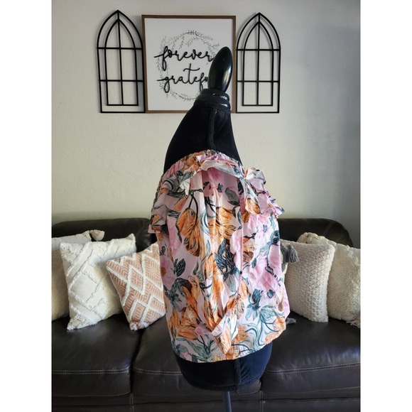 Anthropologie Ruffled Off-The-Shoulder Floral Boho Chic Blouse Women's Size S - Picture 10 of 12
